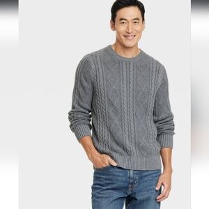 Men's Cable Crewneck Pullover Sweater - Goodfellow & Co Heathered Gray XXL